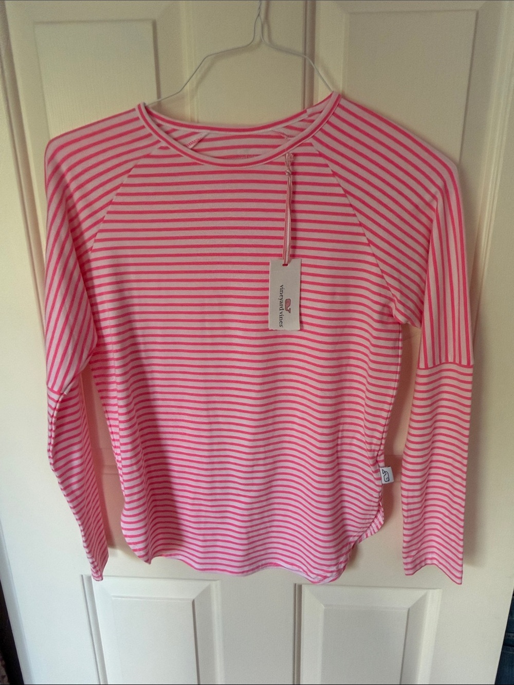 Girls Vineyard Vines Striped Long Sleeve Top - Pink & White